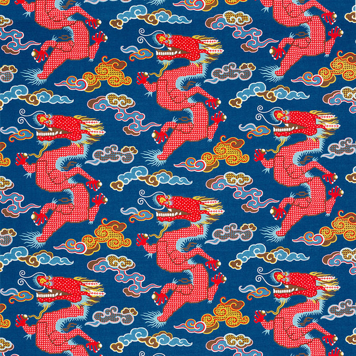 Schumacher Magical Ming Dragon Navy Fabric 178590