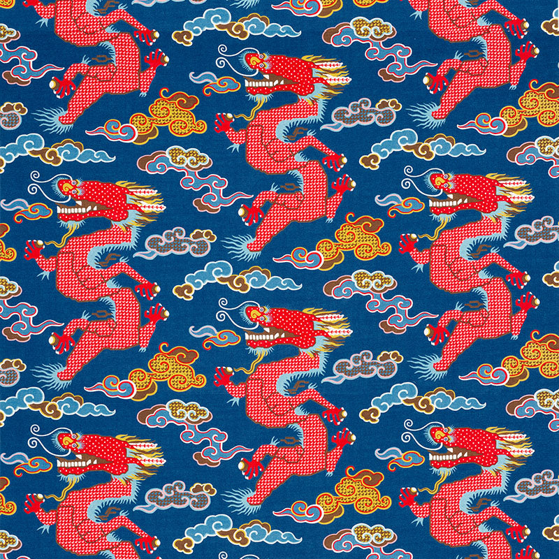 Schumacher Magical Ming Dragon Navy Fabric Sample 178590