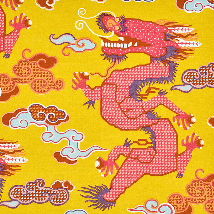 Schumacher Magical Ming Dragon Yellow Fabric Sample 178591