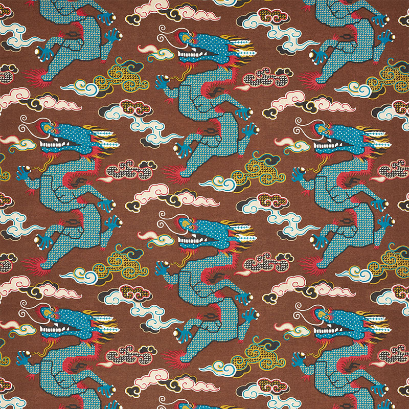 Schumacher Magical Ming Dragon Brown Fabric 178592