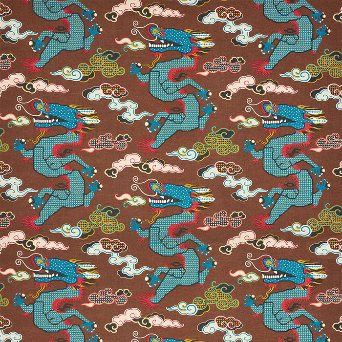 Schumacher Magical Ming Dragon Brown Fabric Sample 178592