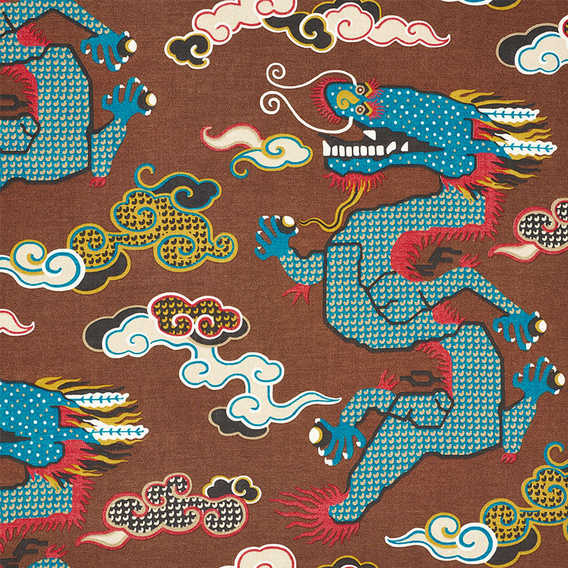 Schumacher Magical Ming Dragon Brown Fabric 178592