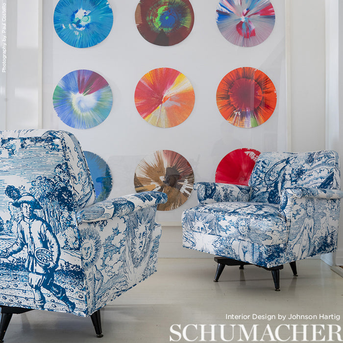 Schumacher Modern Toile Indigo Fabric 178620