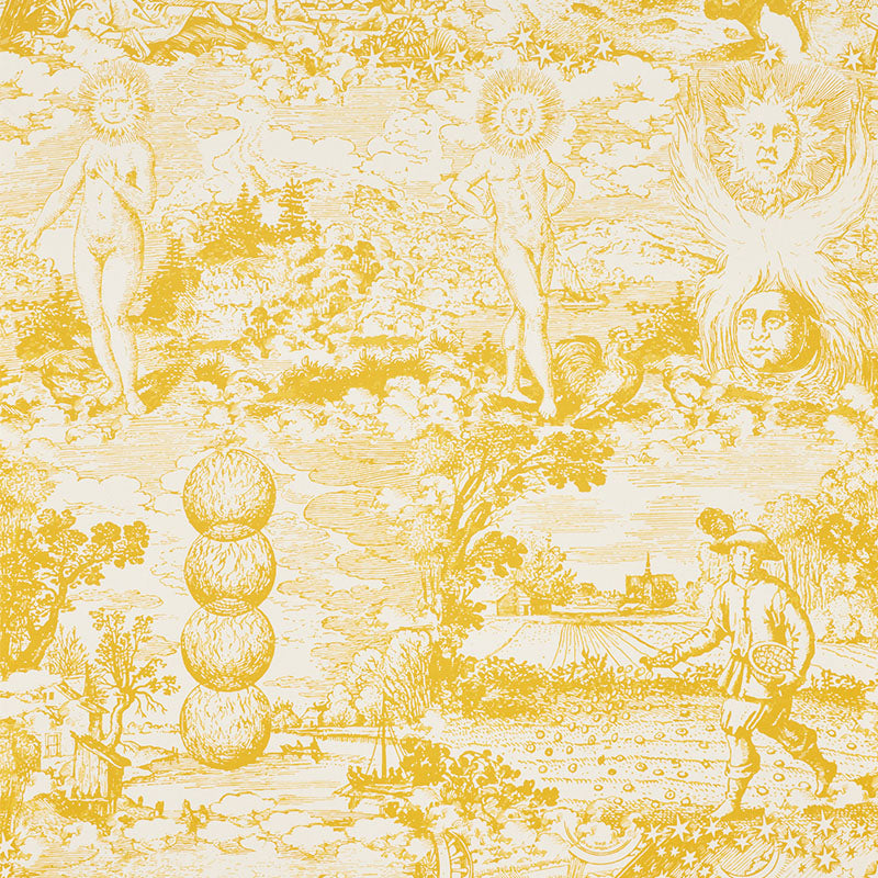 Schumacher Modern Toile Yellow Fabric 178622