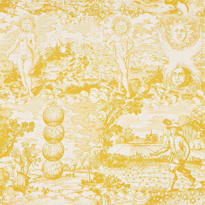 Schumacher Modern Toile Yellow Fabric Sample 178622