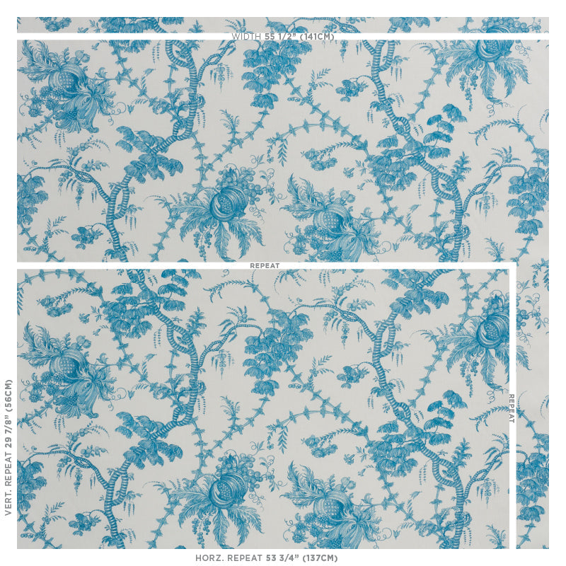 Schumacher San Cristobal Toile Peacock Fabric Sample 178731