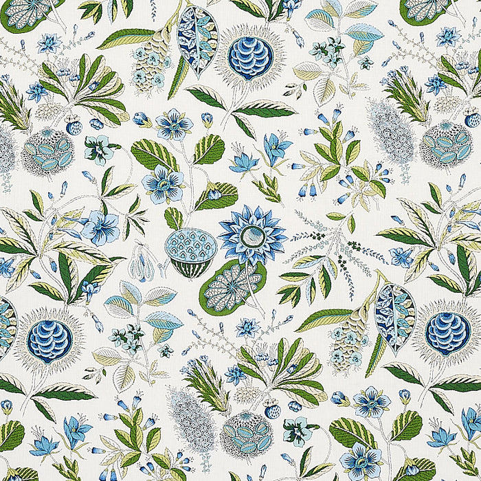 Schumacher Roca Redonda Blue & Ivory Fabric Sample 178773