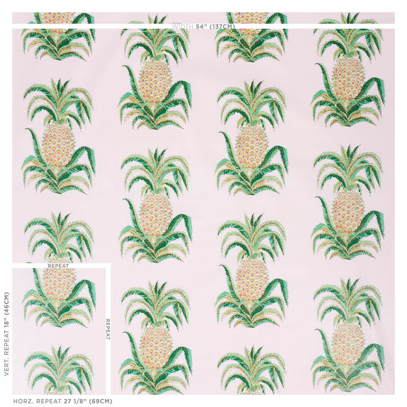 Schumacher Pineapples Chintz Blush Fabric Sample 178802