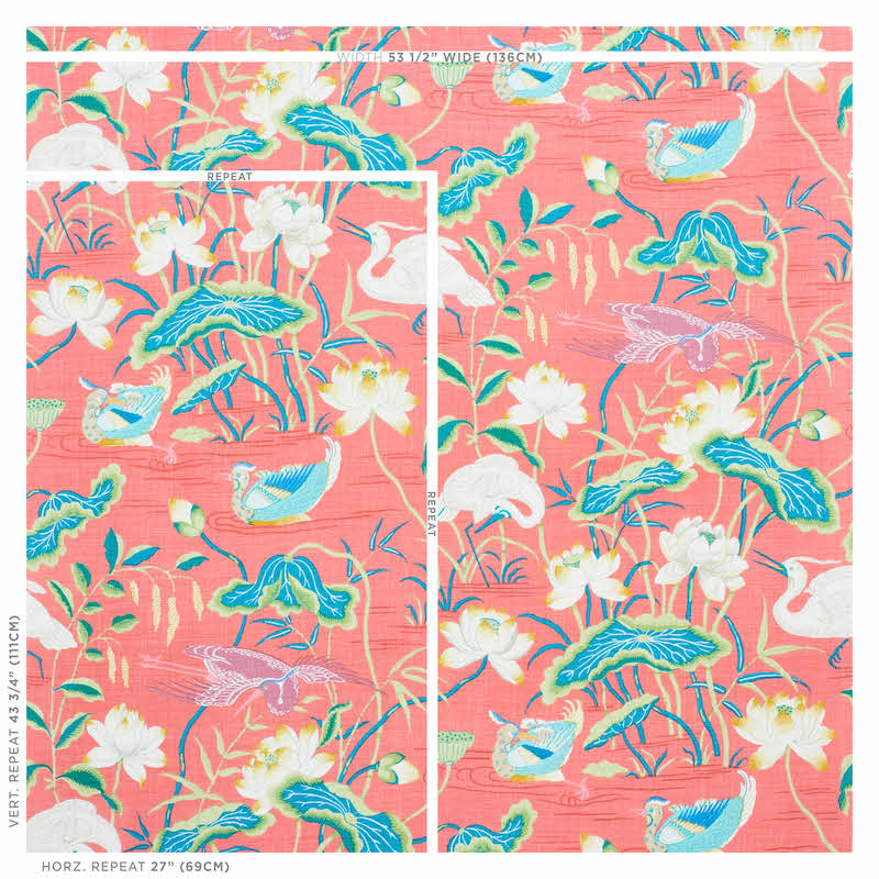 Schumacher Lotus Garden Red Fabric 179041