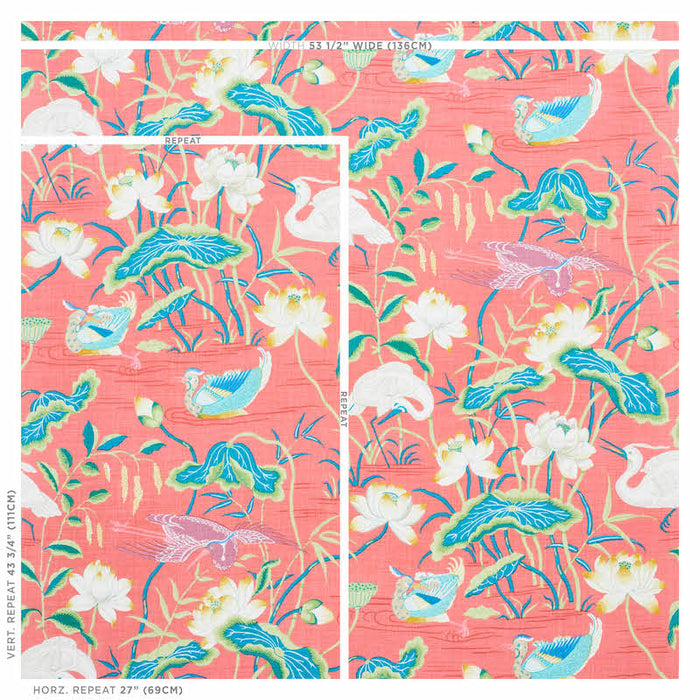 Schumacher Lotus Garden Red Fabric Sample 179041