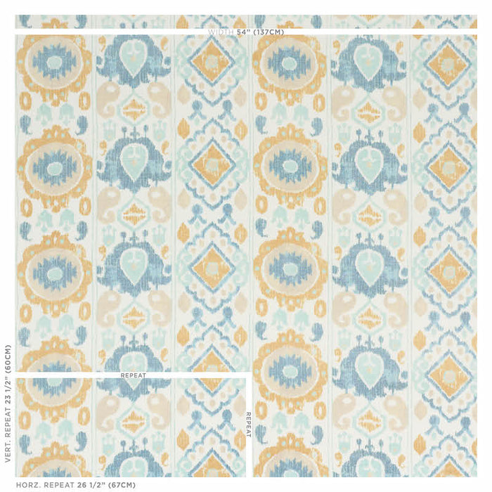 Schumacher Elizia Ikat Sky & Ochre Fabric 179050