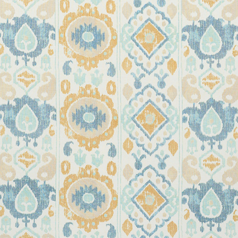 Schumacher Elizia Ikat Sky & Ochre Fabric 179050