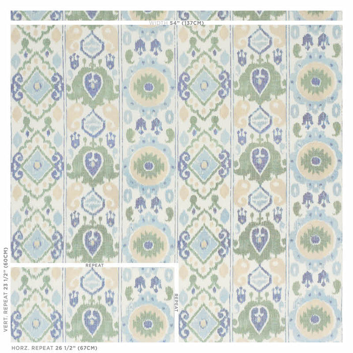 Schumacher Elizia Ikat Green & Blue Fabric Sample 179051