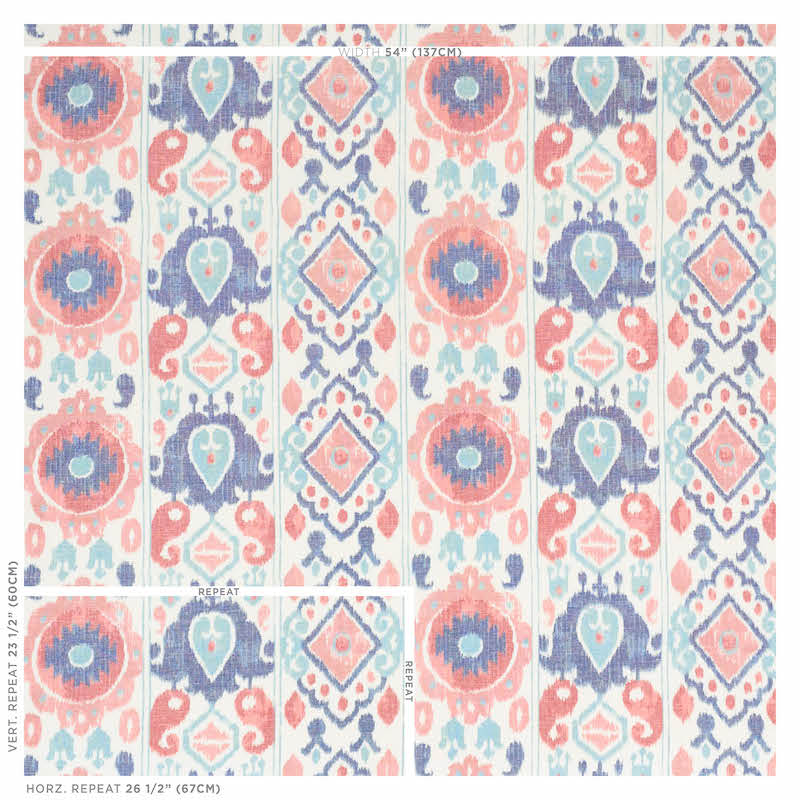 Schumacher Elizia Ikat Rose & Indigo Fabric 179052