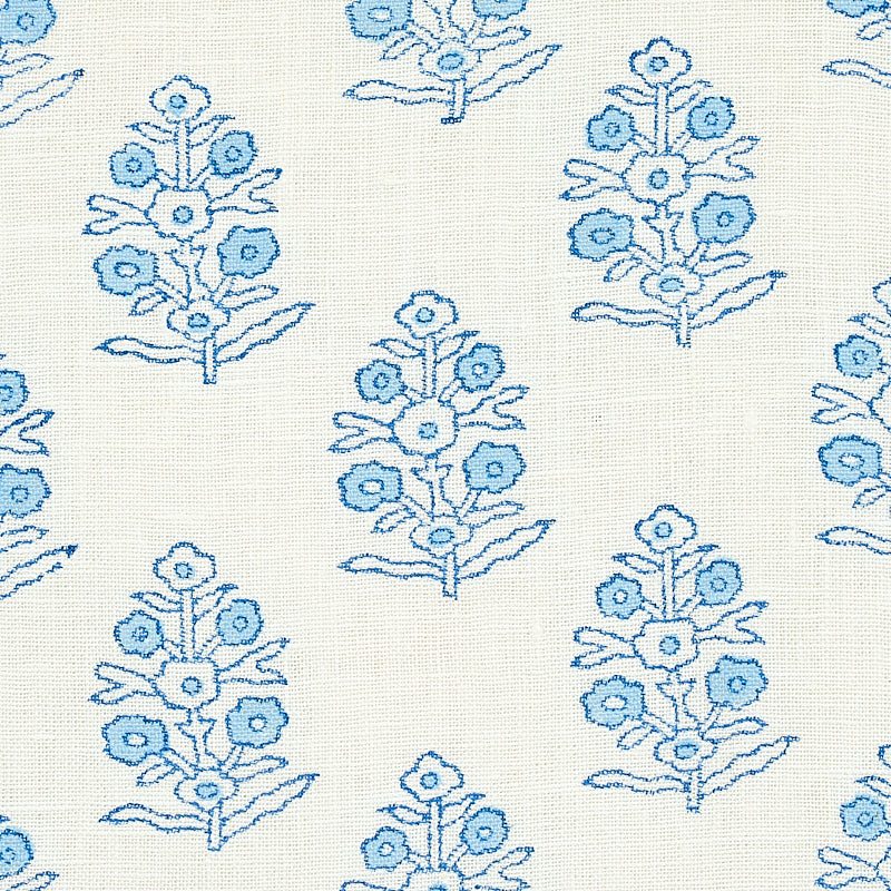 Schumacher Aditi Hand Blocked Print Blue Fabric 179360