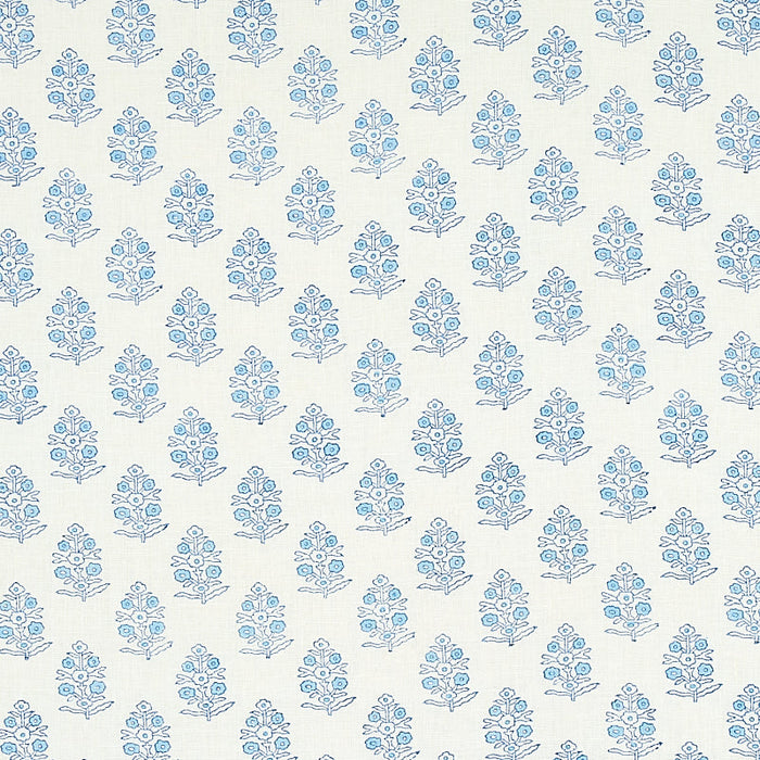 Schumacher Aditi Hand Blocked Print Blue Fabric Sample 179360