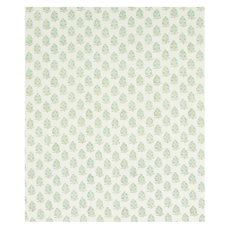 Schumacher Aditi Hand Blocked Print Green Fabric Sample 179361