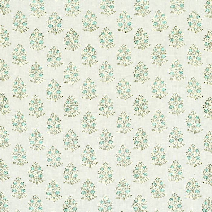 Schumacher Aditi Hand Blocked Print Green Fabric 179361