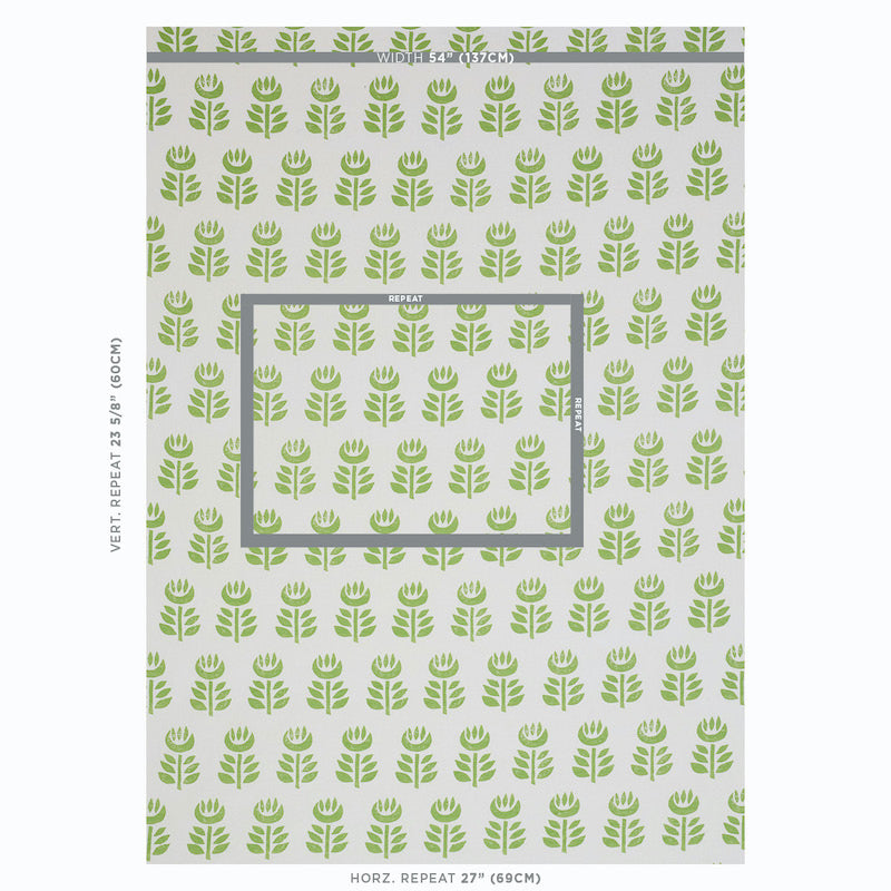 Schumacher Rosenborg Hand Print Green Fabric 179400