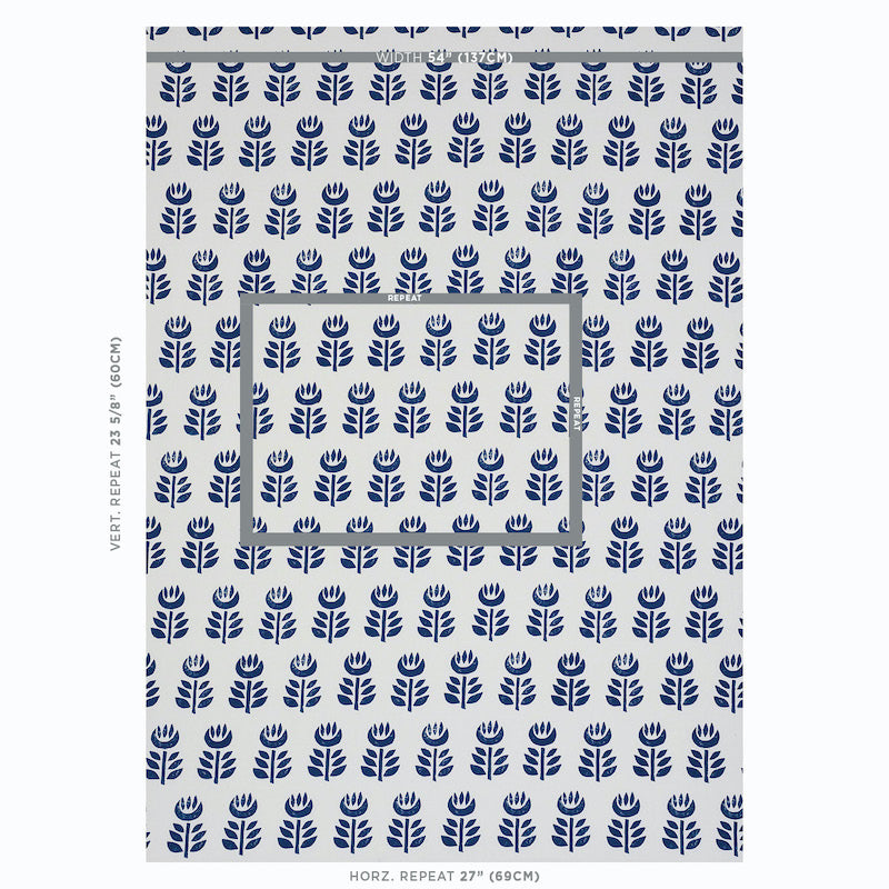 Schumacher Rosenborg Hand Print Navy Fabric 179402