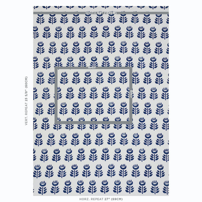 Schumacher Rosenborg Hand Print Navy Fabric 179402