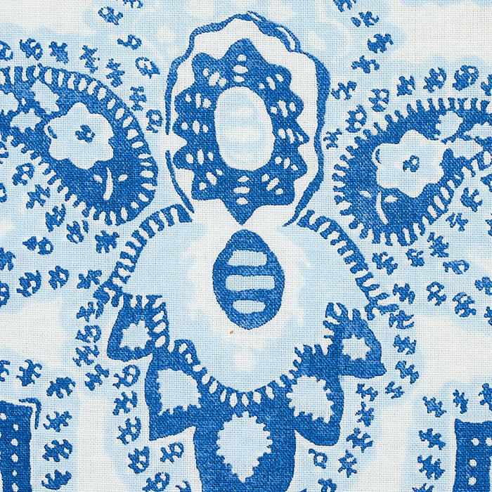 Schumacher Amalia Medallion Handmade Print Blue Fabric Sample 179440