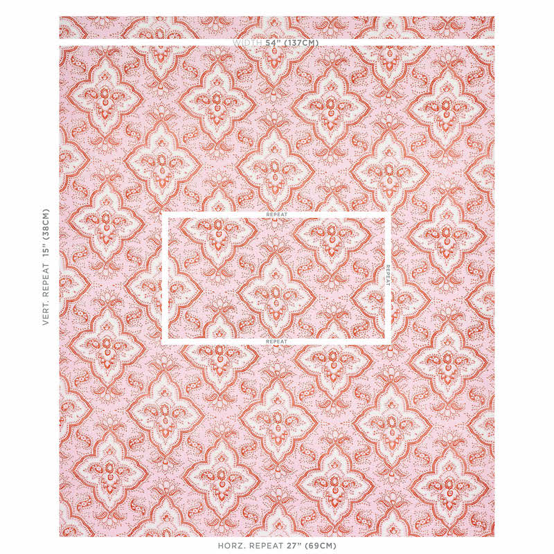 Schumacher Amalia Medallion Handmade Print Pink Fabric Sample 179442