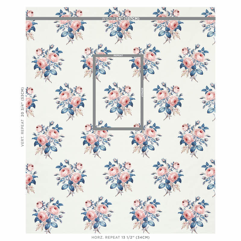 Schumacher Loudon Rose Rose & Blue Fabric 179632