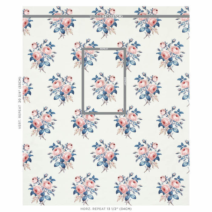 Schumacher Loudon Rose Rose & Blue Fabric Sample 179632