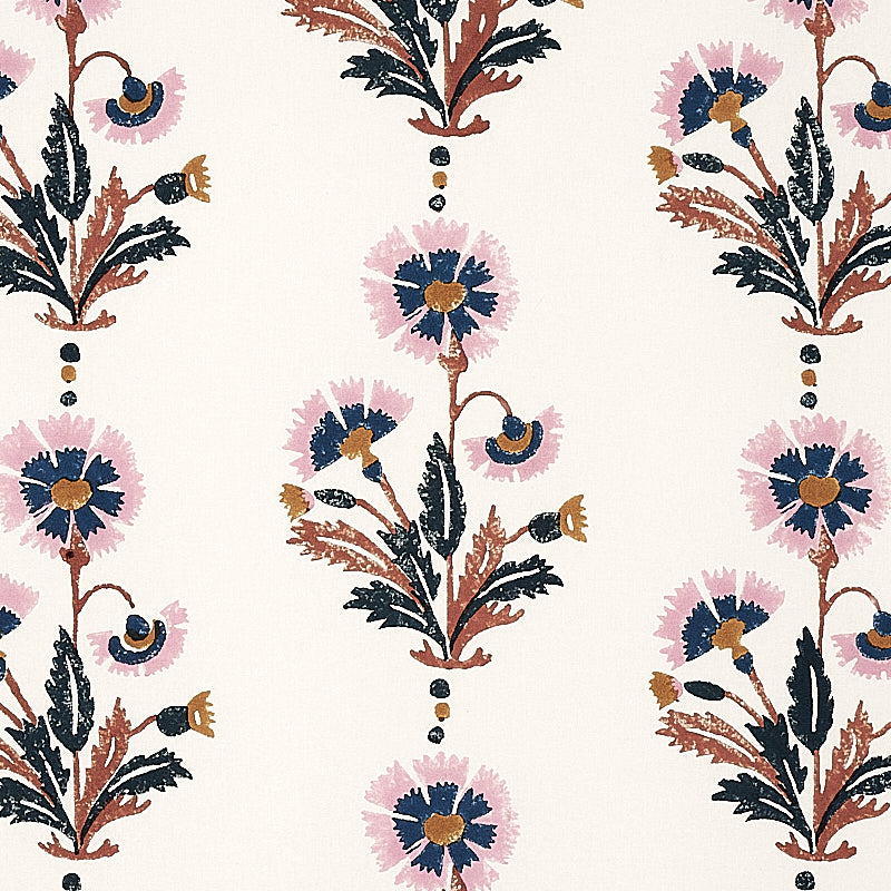 Schumacher Dianthus Hand Block Print Rust & Rose Fabric 179740