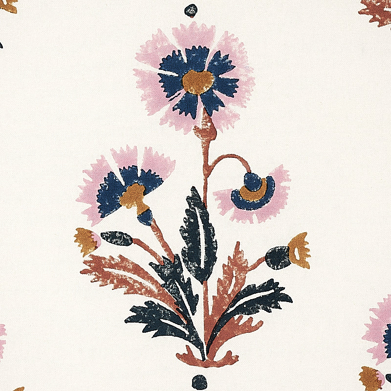 Schumacher Dianthus Hand Block Print Rust & Rose Fabric 179740