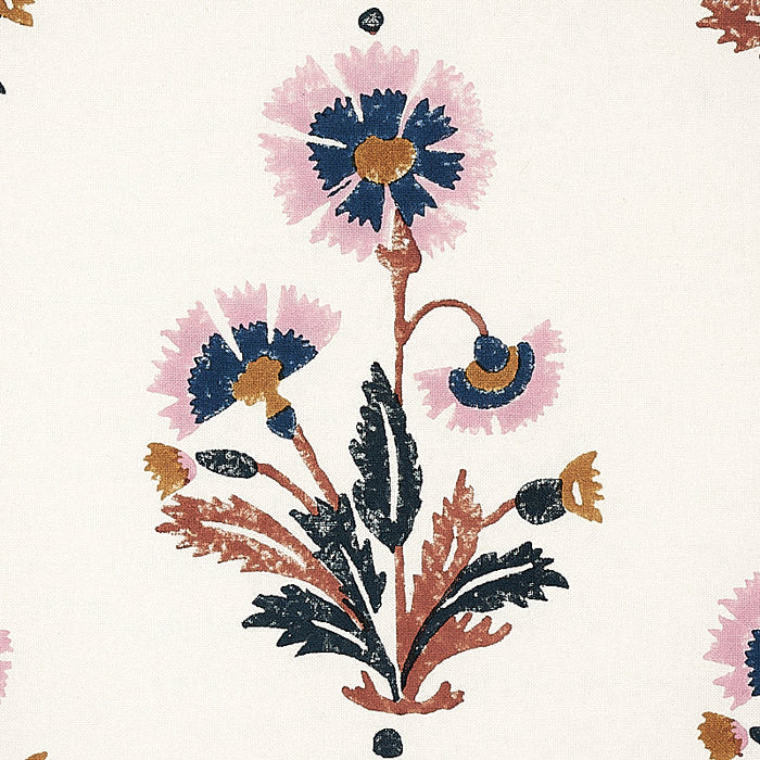 Schumacher Dianthus Hand Block Print Rust & Rose Fabric Sample 179740