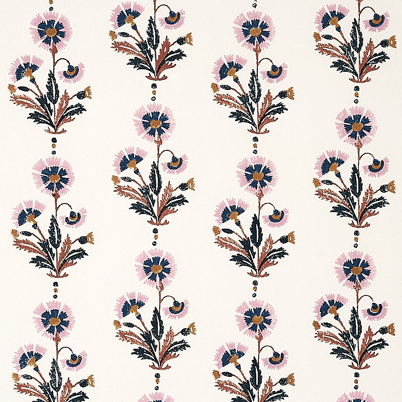 Schumacher Dianthus Hand Block Print Rust & Rose Fabric 179740