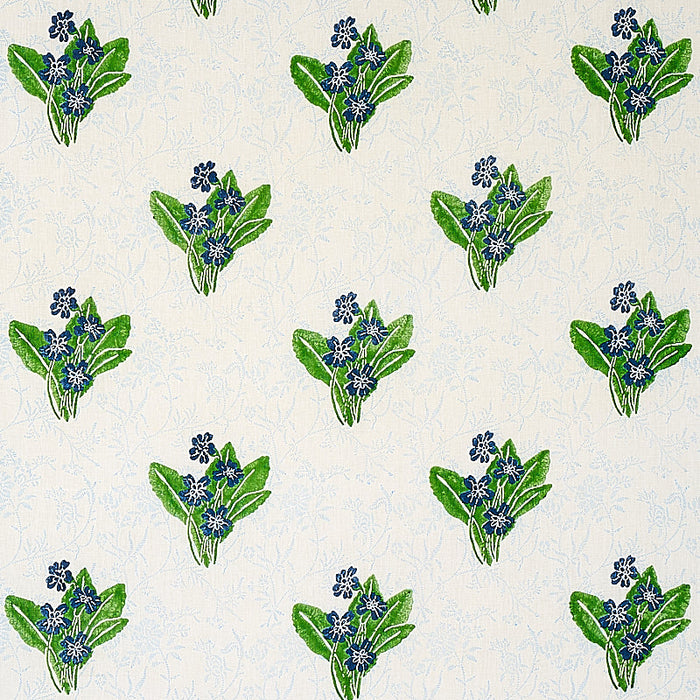 Schumacher Primrose Hand Block Grass & Sky Fabric Sample 179830