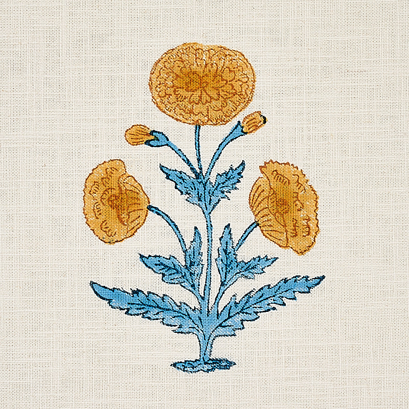 Schumacher Poppy Hand Block Print Mustard & Sky Fabric 179841