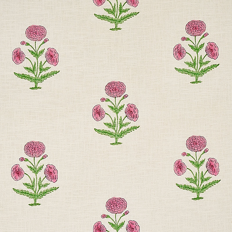 Schumacher Poppy Hand Block Print Rose & Grass Fabric 179842