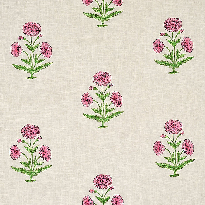 Schumacher Poppy Hand Block Print Rose & Grass Fabric Sample 179842