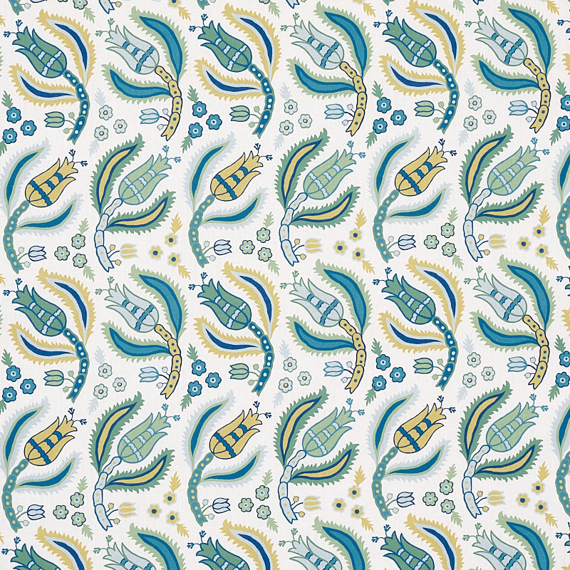 Schumacher Malabar Vine Peacock Fabric 179850