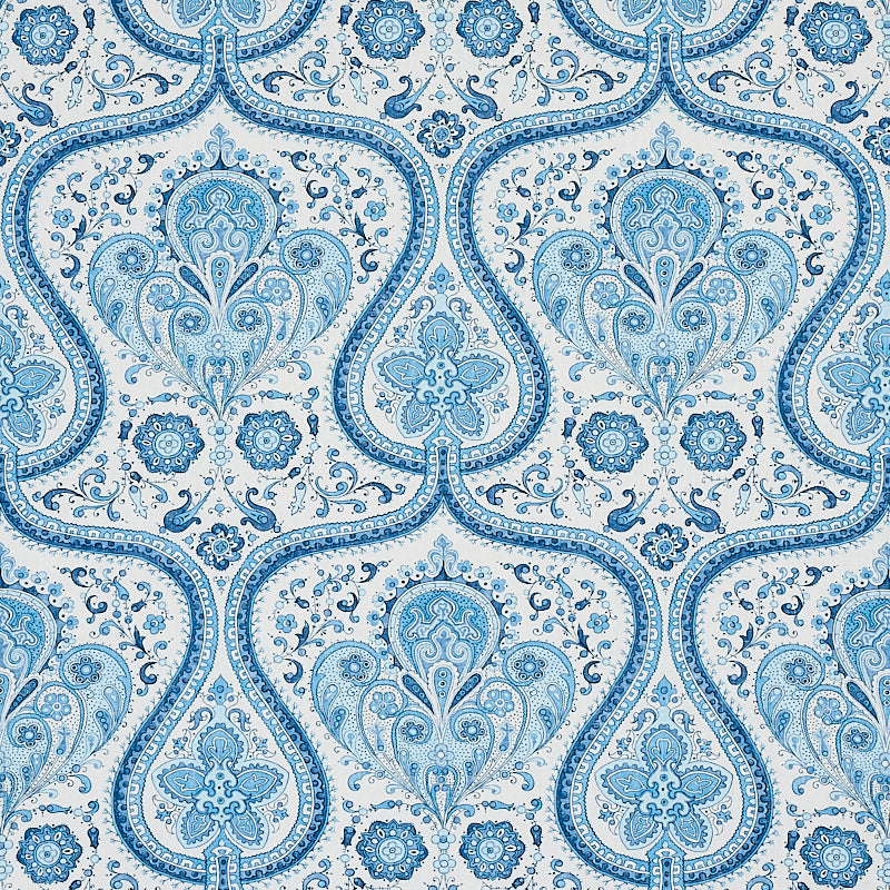 Schumacher Paisley Court Blue Fabric 179860