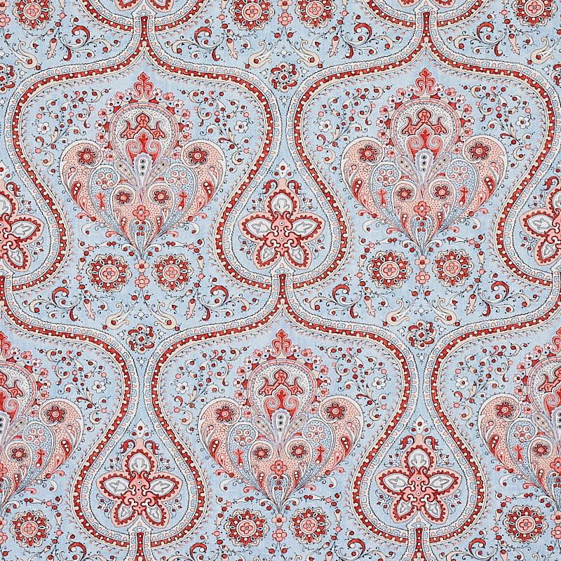 Schumacher Paisley Court Sky & Rose Fabric 179861