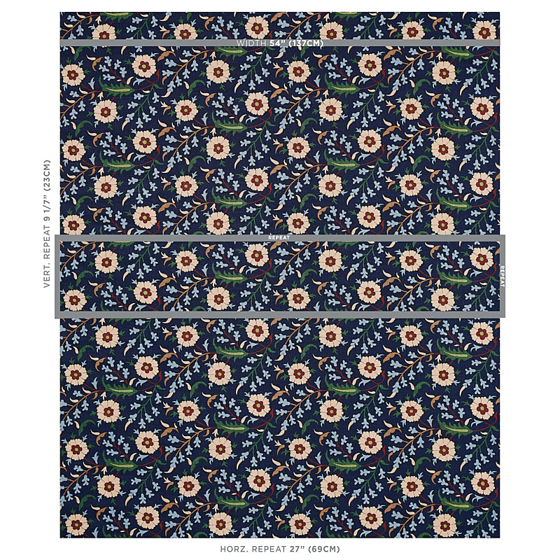 Schumacher Floralia Indigo Fabric 179951