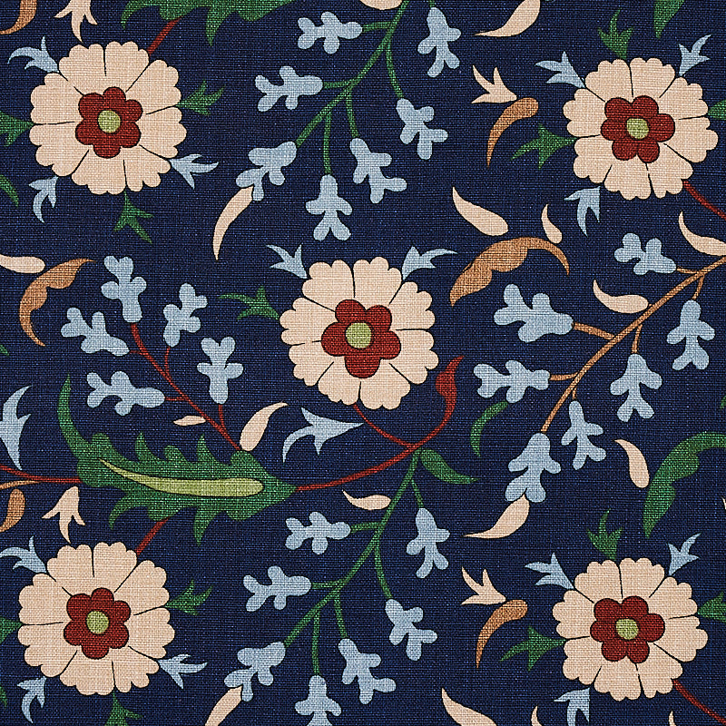 Schumacher Floralia Indigo Fabric Sample 179951