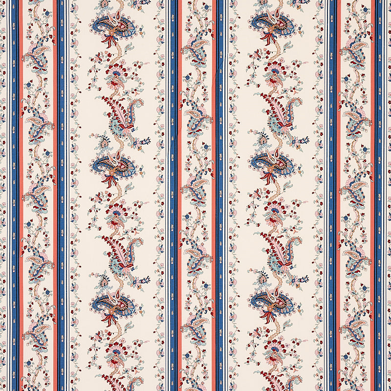 Schumacher Elena Paisley Stripe Blue Fabric Sample 179980