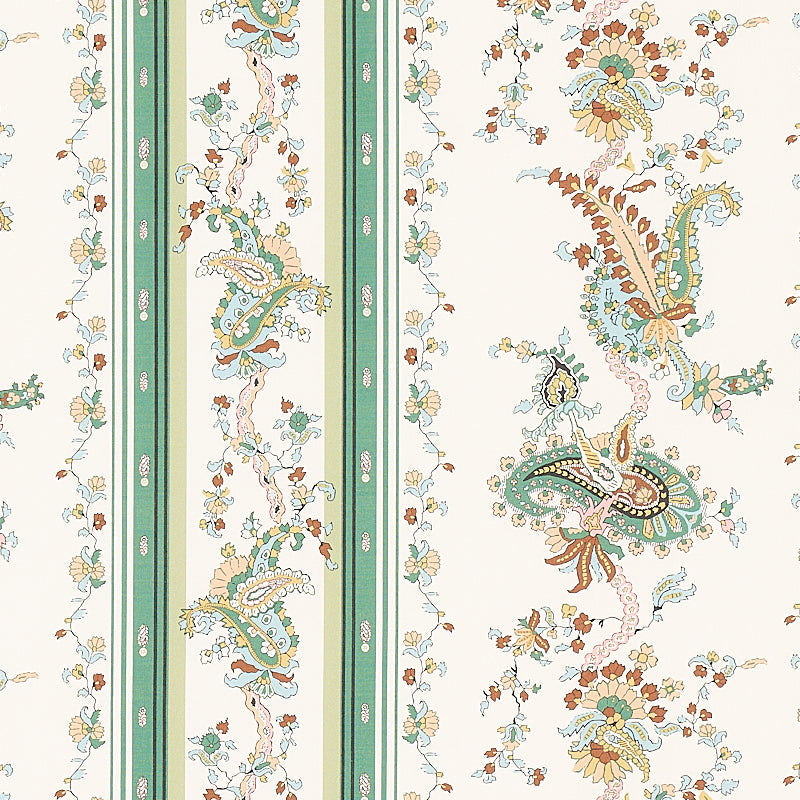 Schumacher Elena Paisley Stripe Green Fabric Sample 179981