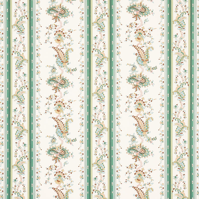 Schumacher Elena Paisley Stripe Green Fabric 179981