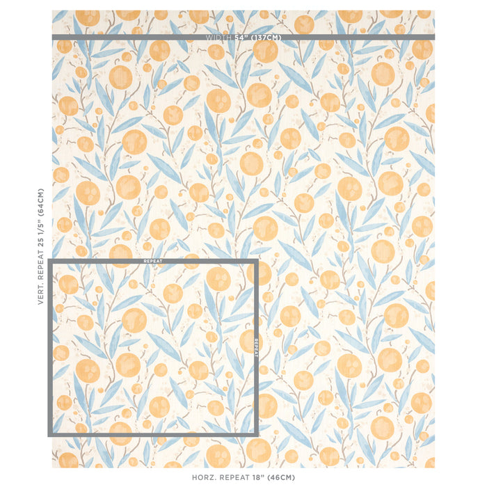 Schumacher Mirabelle Yellow And Sky Fabric Sample 180060