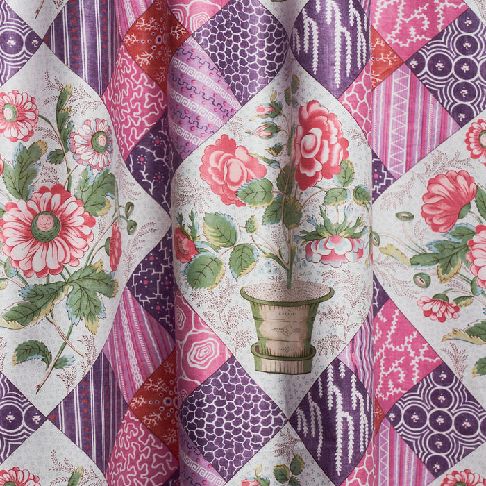 Schumacher Caldwell Patchwork Chintz Fuschia And Plum Fabric Sample 180121