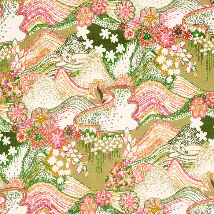 Schumacher Daisy Chain Green And Pink Fabric 180131