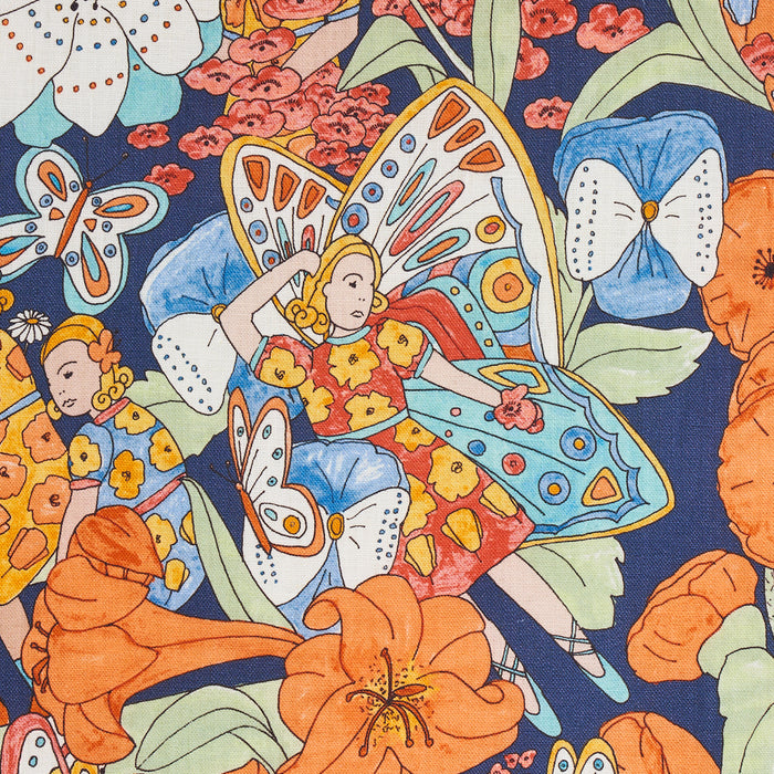 Schumacher Fairie Garden Orange And Navy Fabric 180141