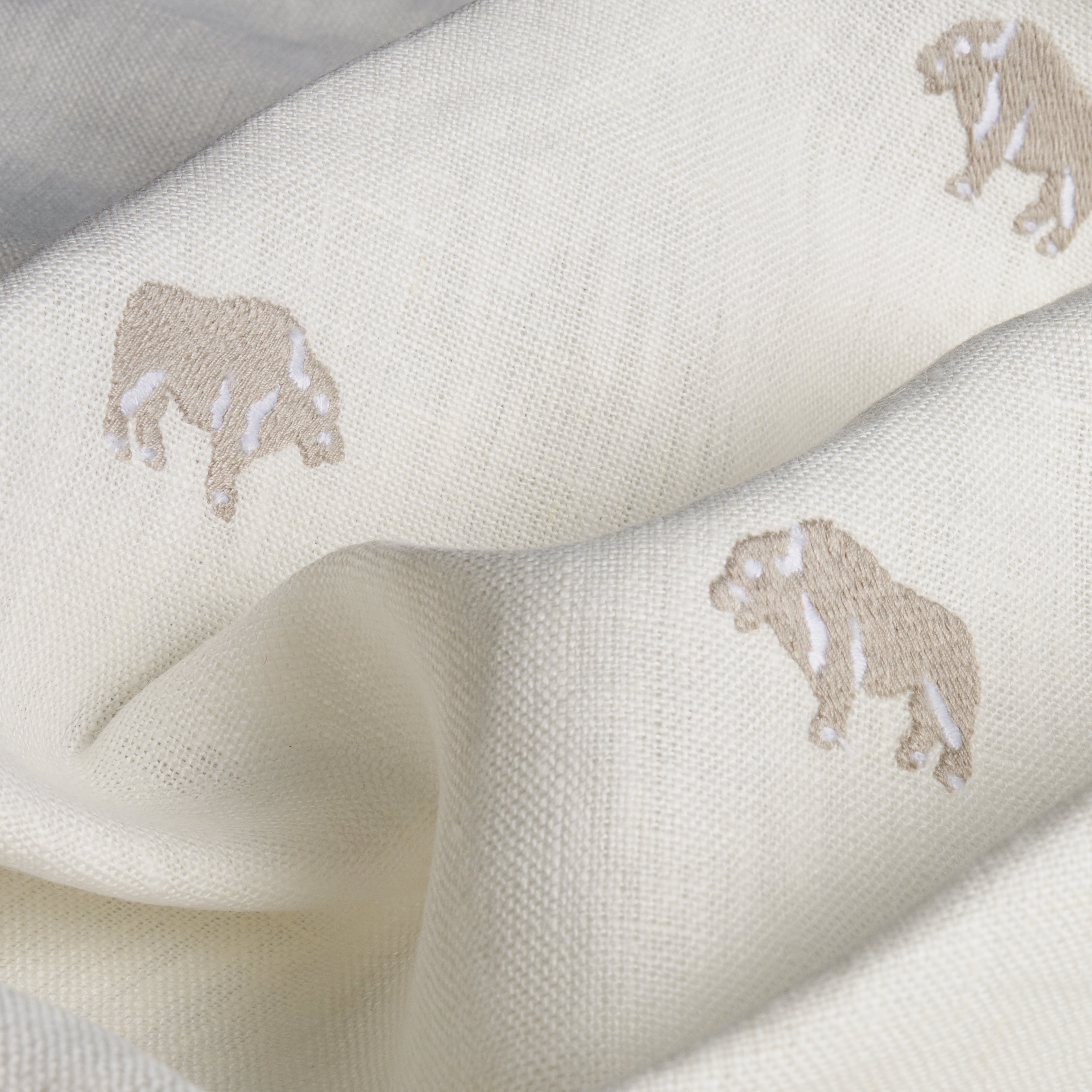 Schumacher Buffalo Embroidered Linen Ivory Fabric 180451